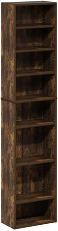 Adjustable Shelves Multimedia Storage Tower Rack with Spacious Media Organization, Durable Design, Versatile Rack for DVDs, CDs, Games, and More Amber Pine/8 Tier Narrow