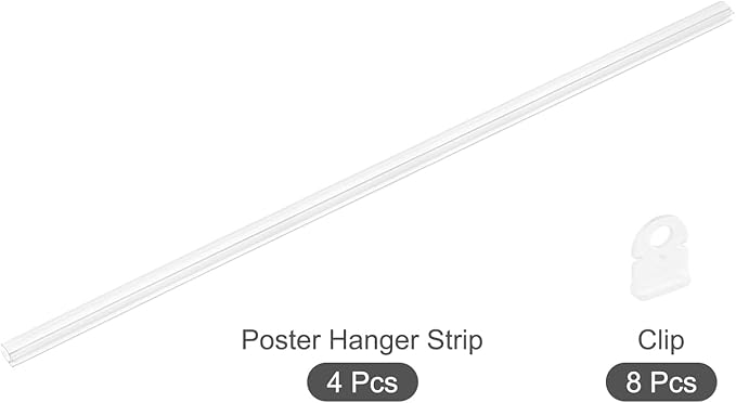 MECCANIXITY PVC Poster Hanger Rail Poster Strip Bar 86cm/34inch Clear with Clips for Poster, Map, 4 Set