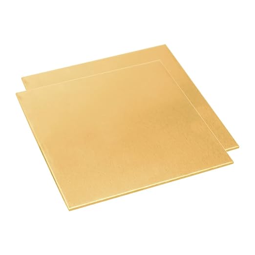 20 Gauge Brass Sheet，H62 Brass Plates Metal 0.031" Thickness x 3.9" Width x 3.9" Lenght, for Models, Crafts, Repairs, Electrical, 2Pcs