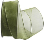 Ribbon Bazaar Sheer Organza Wired Ribbon - 100% Polyester Wire Edged Ribbon for Floral Decor, Table Arrangements, Apparel Embellishment & More - 1-1/2" Moss 25yd