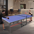 8ft/9ft Mid-Size Table Tennis Table Foldable & Portable Ping Pong Table Set for Indoor Games with Net, 2 Table Tennis Paddles and 3 Balls