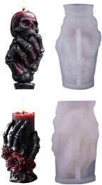2 Pcs Halloween Skull Candle Molds 3D Skull Resin Molds, Ghost Hand Silicone Molds for Epoxy Resin Casting, Aromatherapy Soap Candle Making Molds