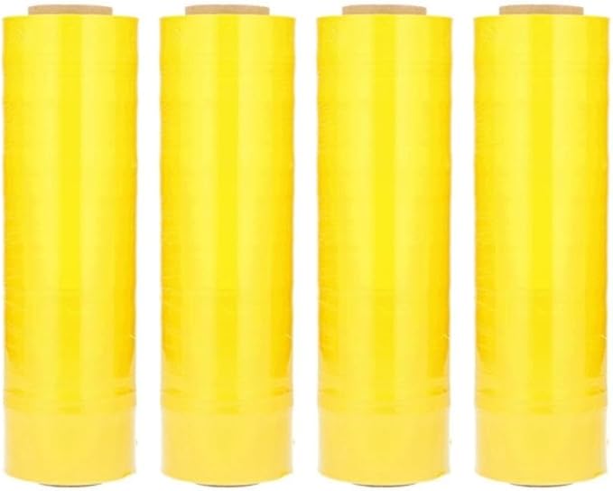 PSBM Yellow Stretch Wrap, 15 Inch x 1476 Feet, 4 Pack, Tinted Pre-Stretched Shrink Wrap Film for Moving, Packaging, Pallet Wrapping