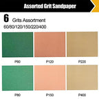 60 PCS Sandpaper, Sandpaper Assortment Sandpaper for Wood Metal Automative Furniture Hand Sander Paper 60/80/120/150/220/320 Grit Sandpaper Sheet Sanding Paper Cut for Use 9" x 11"