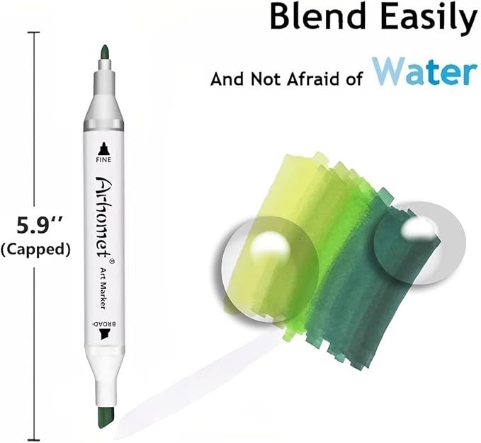 6pcs Green Forest Trees Grass Colors Alcohol Markers Set, Dual Tips Art Markers Drawing Sketched Double Tipped for Adults Kids (Green)