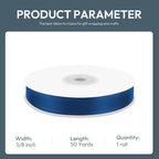 KMER LIFE 5/8" Wide x 50 Yards Navy Blue Polyester Satin Ribbon - Perfect for Wedding Decor, Wreath, Crafts, Gift Wrapping & Other Projects