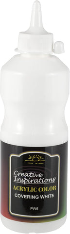 Creative Inspirations Acrylic Paint - Covering White - 500 mL Bottle - Smooth & Creamy Consistency, Vibrant Pigmentation, Great Coverage for Artists - Clean Up with Soap & Water