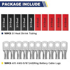 haisstronica 10pcs 4/0 AWG - 5/16"(M8) Tinned Copper Battery Lugs