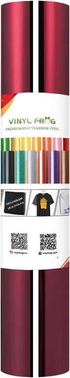 VINYL FROG Metallic Foil HTV Vinyl Roll 12" x5ft Maroon Chrome Heat Transfer Vinyl Iron on Vinyl Easy to Cut & Weed DIY Heat Press Design for T-Shirts