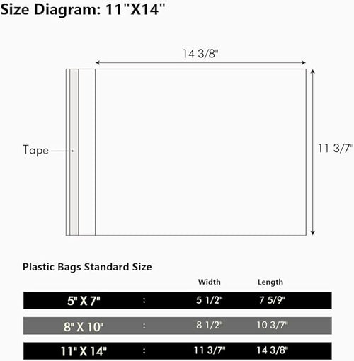 100 Pack 11 3/7 x 14 3/8 Inches Crystal Photo Sleeves Storage Bags for 11x14 Photo Mat, Art Sleeves for Prints