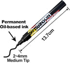 TRANSON 2 Black Permanent Paint Markers for Fabric Rock Craft Diy Painting Medium Tip Oil Based Waterproof