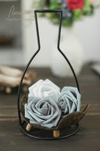 Floroom Artificial Flowers 50pcs Real Looking Silver Grey Foam Fake Roses with Stems for DIY Wedding Bouquets Bridal Shower Centerpieces Floral Arrangements Party Tables Home Decorations