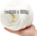 3.53oz Wool Roving Yarn, Wool Felting Supplies, Pure Wools, Chunky Yarn, Spinning Wool Roving for Needle Felting Wet Felting DIY Hand Spinning (White)