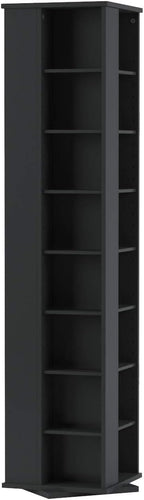 Prepac 4 Sided Revolving Display Cabinet, Black Storage Cabinet with 36 Adjustable Shelves Narrow DVD Storage Cabinet Ideal for Living Room 18.75" D x 18.75" W x 65" H