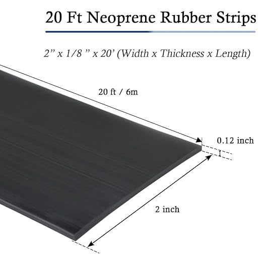 Neoprene Rubber Strips Self Adhesive Solid Rubber Sheets, Rolls & Strips for DIY Gaskets Crafts Pads Seals Warehouse Flooring Neoprene Sheet with Adhesive Backing (2" Wide x 1/8" Thick x 20' Long)