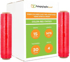 PSBM Red Stretch Wrap, 15 Inch x 1476 Feet, 4 Pack, Tinted Pre-Stretched Shrink Wrap Film for Moving, Packaging, Pallet Wrapping