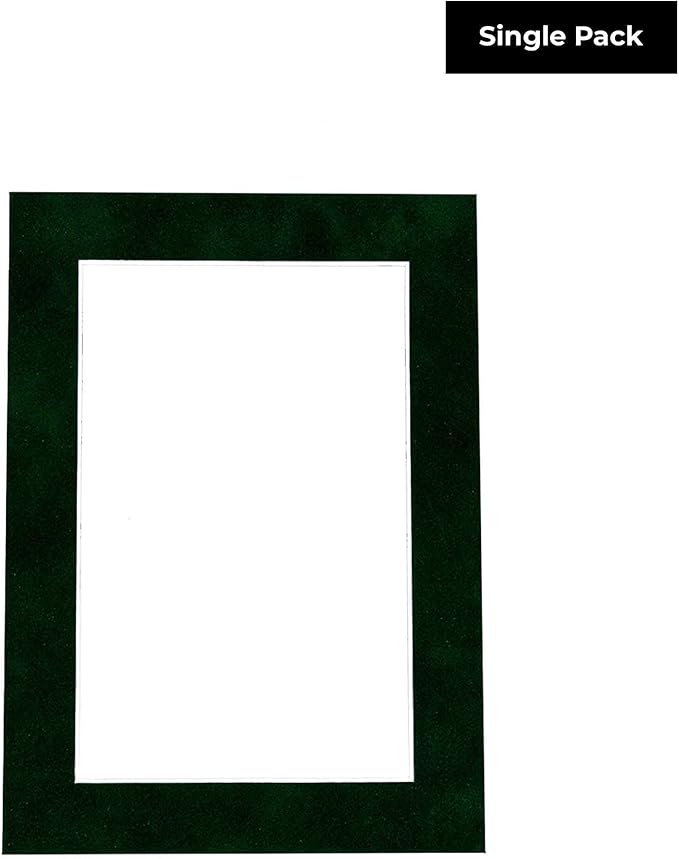 8x10 Mat Bevel Cut for 6x8 Photos - Acid Free Green Suede Precut Matboard With Backing Board and Crystal Clear, Self Seal Photo Mat Bag - For Pictures, Photos, Framing - 4-ply Thickness