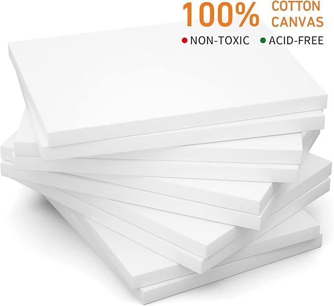 GOTIDEAL Stretched Canvases for Painting, 8x8 Inch Set of 7, Primed White - 100% Cotton Blank Art Square Canvas Boards for Painting for Acrylic Pouring, Oil Paint Dry & Wet Art Media