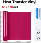 guangyintong Heat Transfer Vinyl Rose Red HTV Rolls, 12" x 12ft Rose Red Iron on Vinyl for T-Shirts, Matte Surface HTV Vinyl for All Cutter Machine Easy to Cut & Weed for Heat Vinyl DIY Design