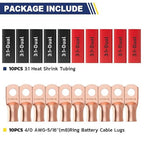 haisstronica 10pcs 4/0 AWG - 5/16"(M8) Battery Cable Lugs, Heavy Duty Copper Wire Lugs with 10pcs 3:1 Adhesive Heat Shrink Tubing, 0000 Gauge Wire Lugs, Battery Terminal Connector, Battery Cable Ends