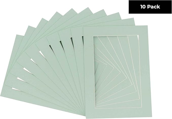 5x7 Mat for 8.5x11 Frame - Precut Mat Board Acid-Free Show Kit with Backing Board, and Clear Bags Honeydew Green 5x7 Photo Matte For a 8.5x11 Picture Frame Matboard for Framing, Pack of 10 Mats