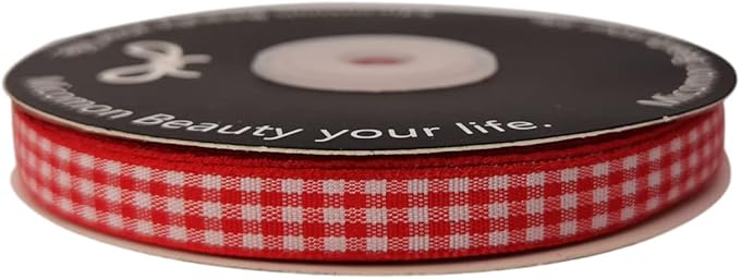 Red and White Gingham Ribbon 25 Yards Each Roll 100% Polyester (3/8", red)