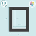 MBC MAT BOARD CENTER, 10 Pack 8x10 for 6x8 Black Picture Mats Frame Mattes, Bevel Cut, Acid Free, 4-ply Thickness