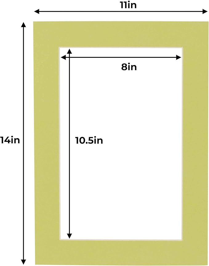 11x14 Mat for 8.5x11 Photo - Precut Pistachio Green Picture Matboard for Frames 11 x 14 Inches - Bevel Cut to Display Art 8.5 x 11 Inches - Acid Free Pack of 25 MATS with Backing Boards & Clear Bags