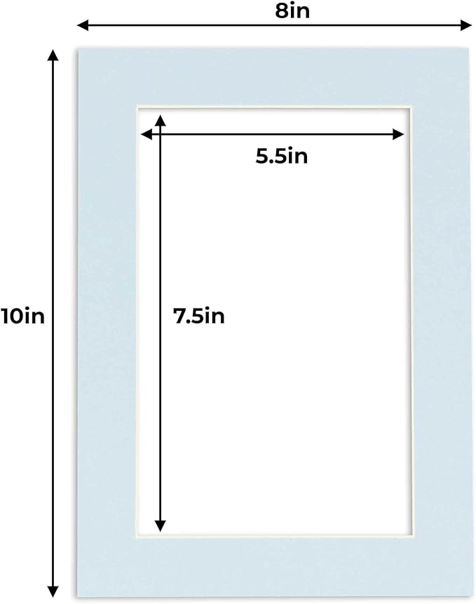 8x10 Mat for 6x8 Photo - Precut Baby Blue Picture Matboard for Frames Measuring 8 x 10 Inches - Bevel Cut Matte to Display Art Measuring 6 x 8 Inches - Acid Free ONE MAT with Backing Board & Clear Bag