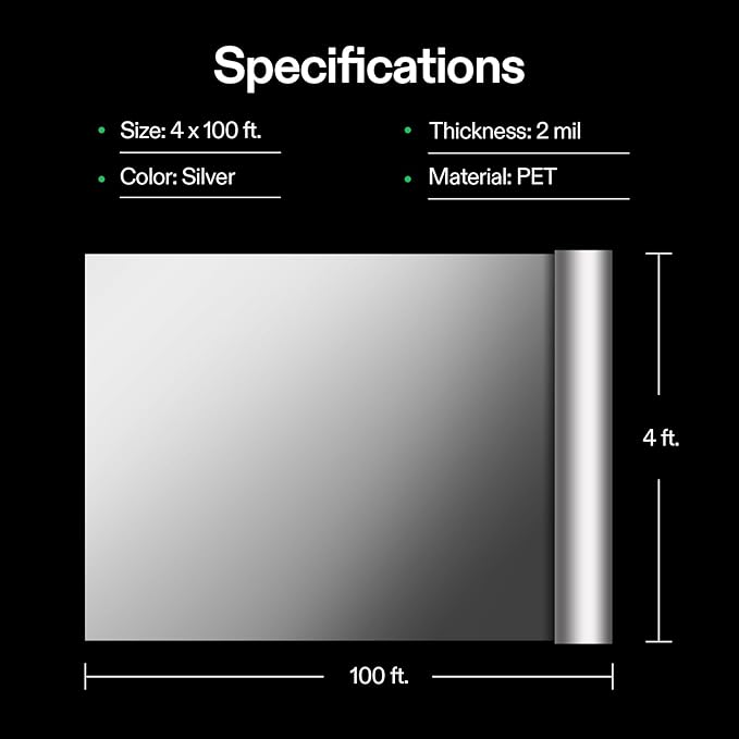 VIVOSUN Highly Reflective Mylar Film Roll 4FT x 100FT for Outdoor Grow Room Indoor Decoration Aluminum Paint Coated 2 Mil Silver