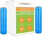PSBM Blue Stretch Wrap, 15 Inch x 1476 Feet, 8 Pack, Tinted Pre-Stretched Shrink Wrap Film for Moving, Packaging, Pallet Wrapping