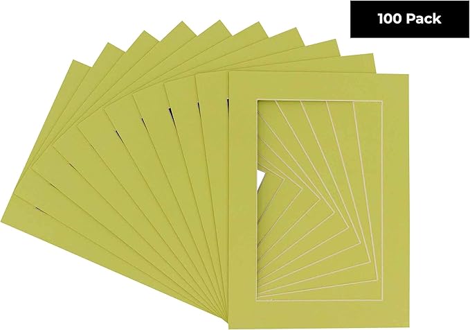 5x7 Mat for 8.5x11 Frame - Precut Mat Board Acid-Free Show Kit with Backing Board, and Clear Bags Pistachio Green 5x7 Photo Matte For a 8.5x11 Picture Frame Matboard for Framing, Pack of 100 Mats