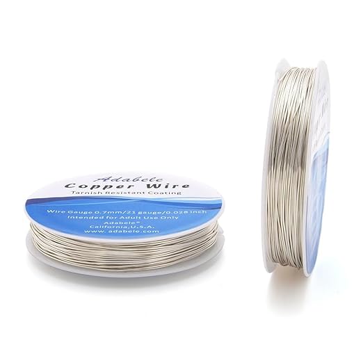 Adabele 164 Feet Premium Tarnish Resistant Round Jewelry Wire Copper Beading Wire Spool Bulk (0.7mm/21 Gauge) Sterling Silver Plated for DIY Craft Jewelry Making BF285-7