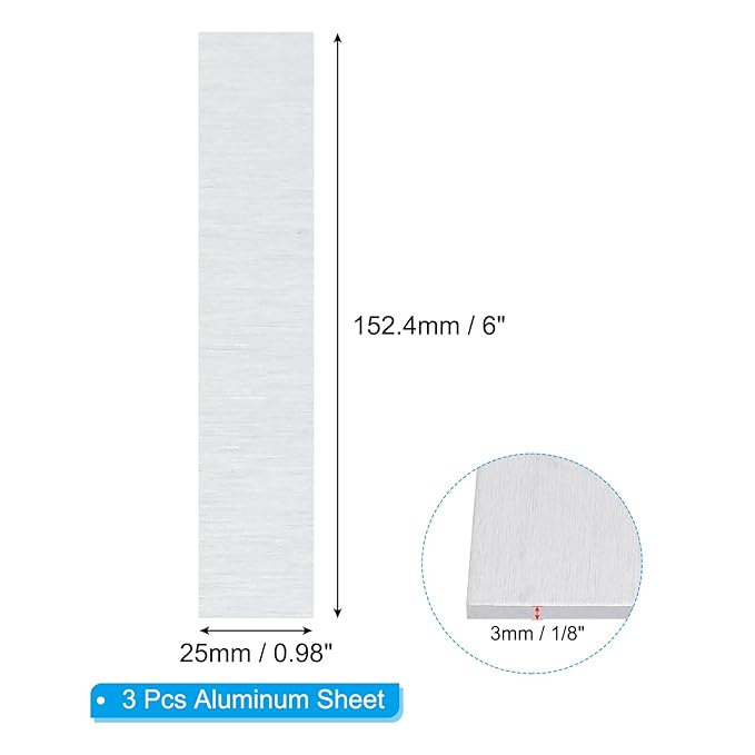 PATIKIL 6061 T651 Aluminum Sheet Metal 6 x 0.98 x 1/8(0.125") Inch 3Pcs Flat Plain Aluminum Plate Covered Stock with Protective Film, Heat Rectangle 3MM for Lndustry Crafting
