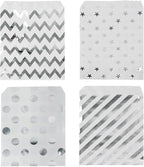 KEYYOOMY 100 Pcs Silver Candy Buffet Bags Small Cookie Bags Polka Dot Paper Treat Bag for Wedding Birthday Party (5 inch x 7 inch)