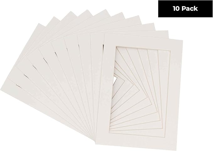 5x7 Mat for 8.5x11 Frame - Precut Mat Board Acid-Free Textured White 5x7 Photo Matte For a 8.5x11 Picture Frame, Premium Matboard for Family Photos, Show Kits, Art, Picture Framing, Pack of 10 Mats