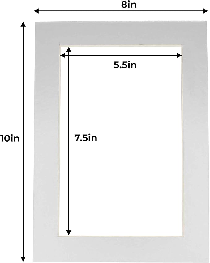 6x8 Mat for 8x10 Frame - Precut Mat Board Acid-Free Metallic Silver 6x8 Photo Matte for a 8x10 Picture Frame, Premium Matboard for Family Photos, Show Kits, Art, Picture Framing, Pack of 100 Mats