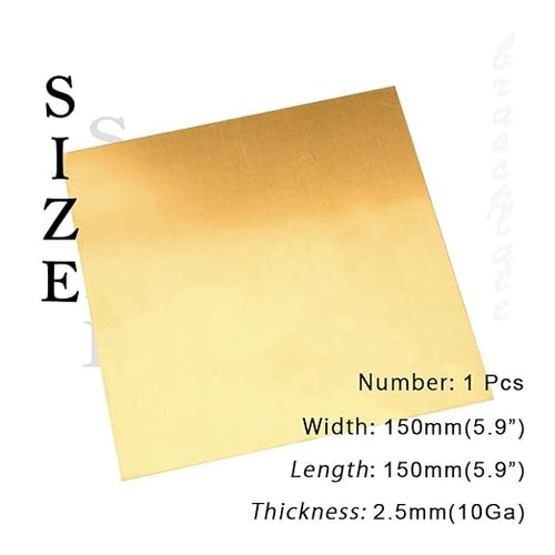 10 Gauge Brass Sheet，H62 Brass Plates Metal 0.098" Thickness x 5.9" Width x 5.9" Lenght, for Models, Crafts, Repairs, Electrical, 1Pcs