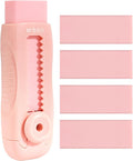 M&G 4+1 Pack Rubber Pink Erasers Sliding Retractable Eraser, Soft Cute Erasers Push Pull Large Pencil Erasers with Plastic Sleeve 4 Refill Eraser for School Students Kids Office Home Supplies