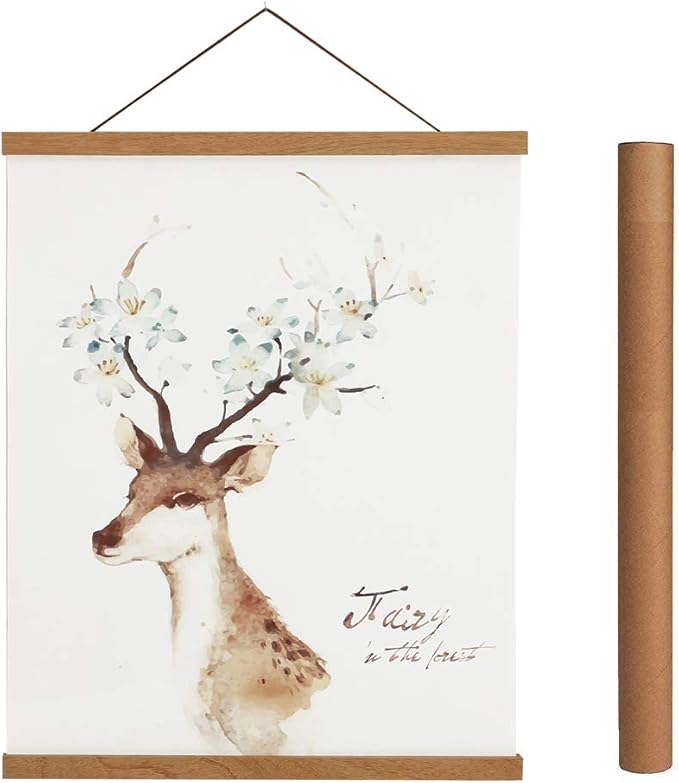 Artmag Magnetic Poster Hanger Frame, 33x24 33x23 33x47 Light Wood Wooden Magnet Canvas Artwork Print Poster Hangers Frames Hanging Kit (Teak Wood, 33")