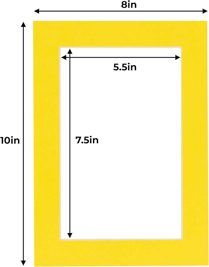 6x8 Mat for 8x10 Frame - Precut Mat Board Acid-Free Show Kit with Backing Board, and Clear Bags Yellow 6x8 Photo Matte Made to Fit a 8x10 Picture Frame Matboard for Framing, Pack of 100 Mats