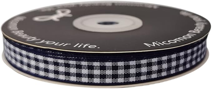 Blue Gingham Woven Edge Ribbon 25 Yards Per Spool,Dark Blue Checked Crafts 3/8 Inch Wide (3/8", Navy)