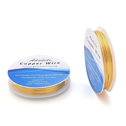 Adabele 65 Feet Premium Tarnish Resistant Round Jewelry Wire Copper Beading Wire Spool Bulk (1mm/18 Gauge) 18K Gold Plated for DIY Craft Jewelry Making BF286-10