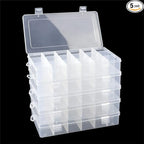 5 Pack 18 Compartment Organizer Box with Parkical Adjustable Dividers, 18 Grids Plastic Storage Container for Jewelry, Craft DIY, Bead Organizer, Sewing, Dip Powder, Hair Accessories