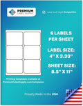 Premium Label Supply White Sticker FBA Labels – 4" x 3.33" – Laser/Inkjet Compatible – (6 per Sheet), 1000 Sheets - 6,000 Total Adhesive Labels