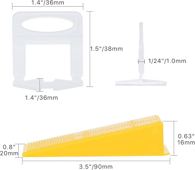 Tile Leveling System with Plier 600Pcs Piece Spacers Clips 200Pcs Piece Reusable Wedges and 1 Rubber Mallet Tile Tools Set for Stone Installation (1/32"(1.0 mm))