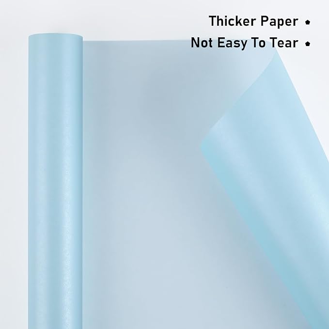 NESCCI Sky Blue Matte Wrapping Paper,Solid Color Pearly-Lustre Paper,Gift Wrapping Paper,Perfect for Wedding,Valentine's Day,Birthday, Christmas,Baby Shower,DIY Bouquet (17 Inches X 32.8 Feet)