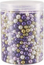 About 1840Pcs 4/6/8mm Glass Pearl Beads Pearlized Beads Multi Colors Round Spacer Beads for DIY Craft Jewelry Making Hole: 1mm, Mixed Purple&Light Yellow