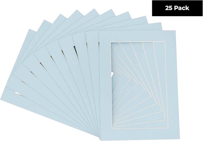 6x8 Mat for 8x10 Frame - Precut Mat Board Acid-Free Show Kit with Backing Board, and Clear Bags Baby Blue 6x8 Photo Matte Made to Fit a 8x10 Picture Frame Matboard for Framing, Pack of 25 Mats