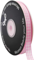 Pink Gingham Plaid Checked Ribbon 25 Yards Each Roll 100% Polyester (3/8",Pink)